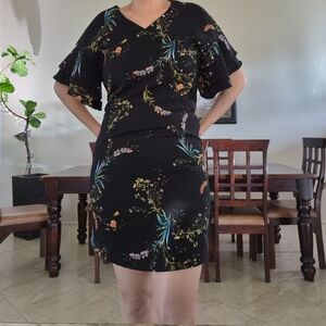 Worthington Floral Print Ruffle Short Sleeve Shift Dress